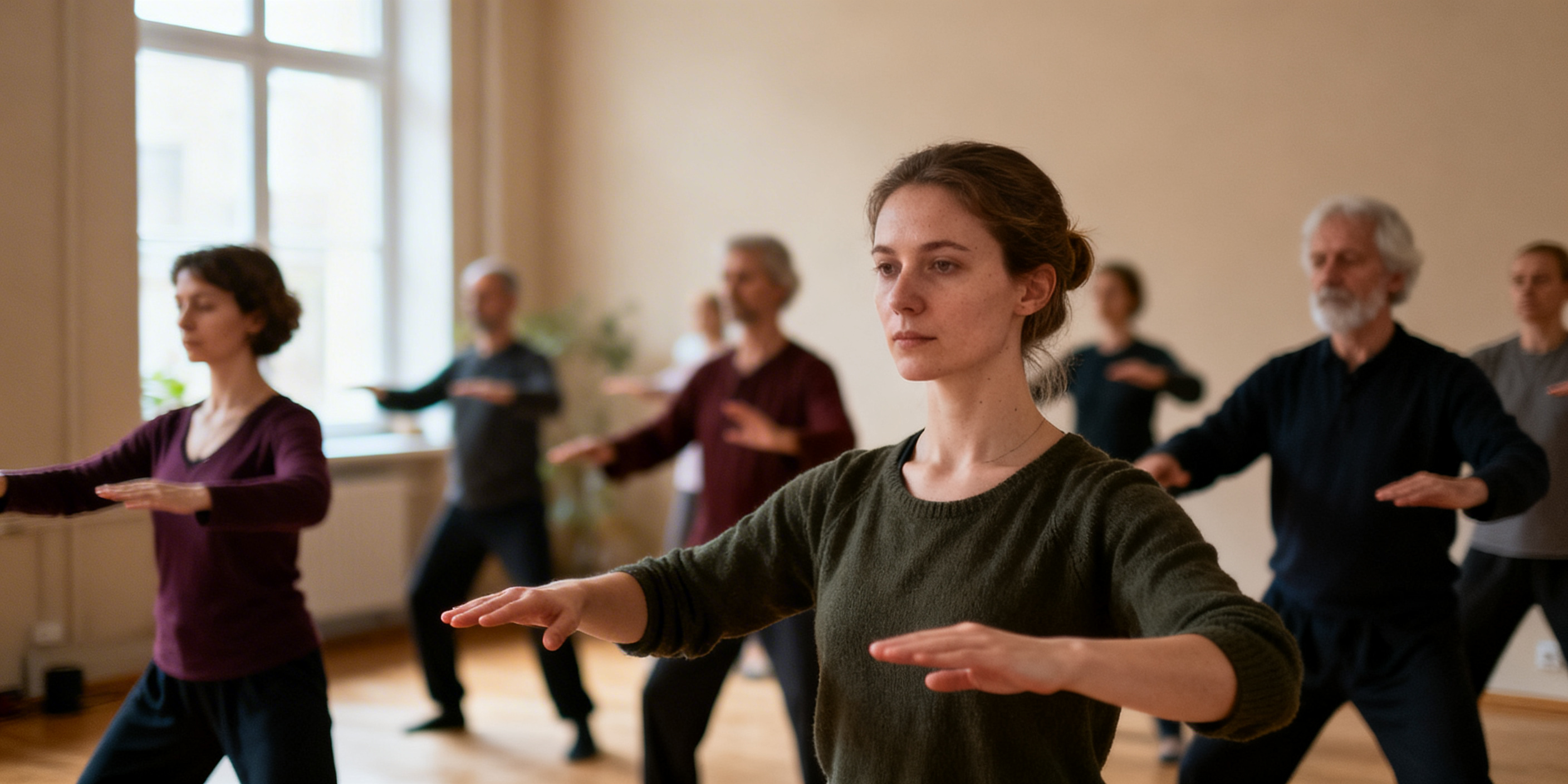 Gruppe beim Qigong-Kurs in einem hellen Innenstudio – Bewegungszentrum Rorschach
